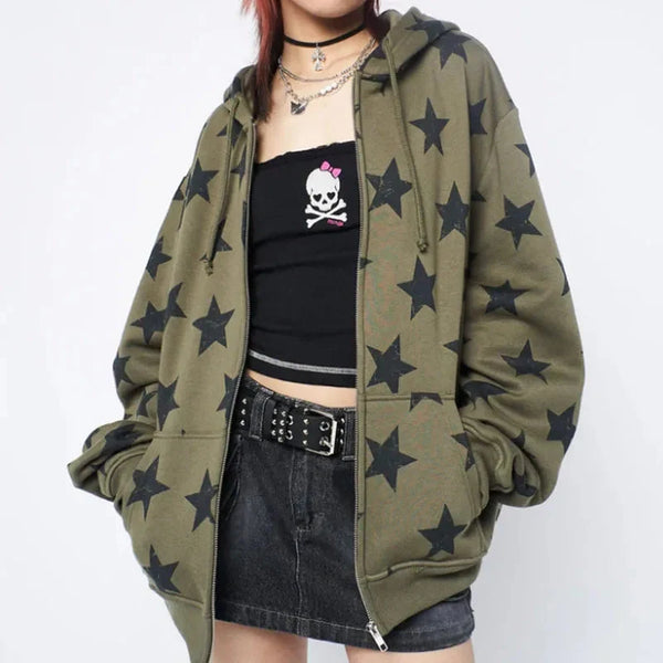 Oversized Star Zip Up Hoodie — vista frontale