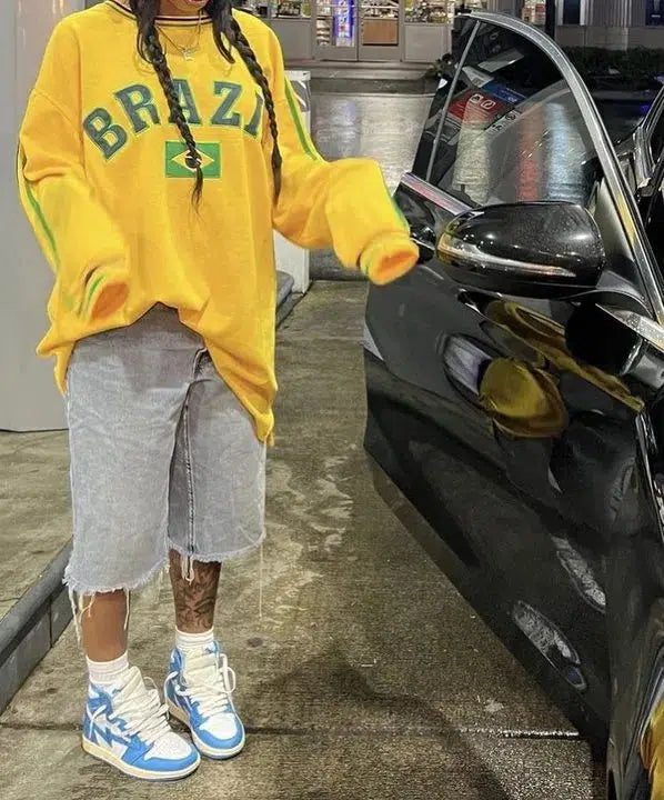 Oversized Thick Brazil Embroidered Sweatshirt — dettaglio della stampa