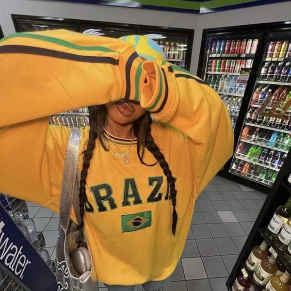 Oversized Thick Brazil Embroidered Sweatshirt — vista frontale