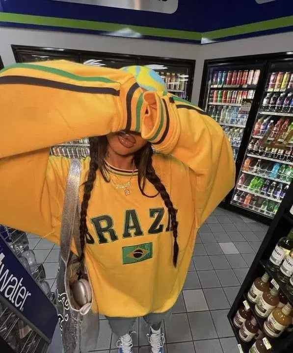 Oversized Thick Brazil Embroidered Sweatshirt — vista posteriore
