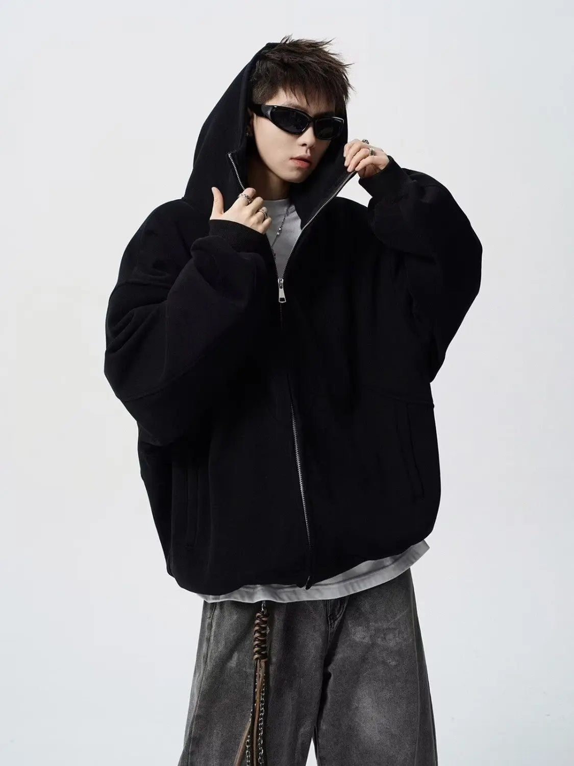 Oversized Tubed Zip Up Hoodie — vista posteriore