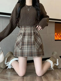 Plaid Pocketed High Waist Mini Skirt — dettaglio della stampa