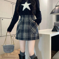 Plaid Pocketed High Waist Mini Skirt — vista laterale