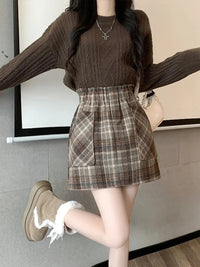 Plaid Pocketed High Waist Mini Skirt — dettaglio