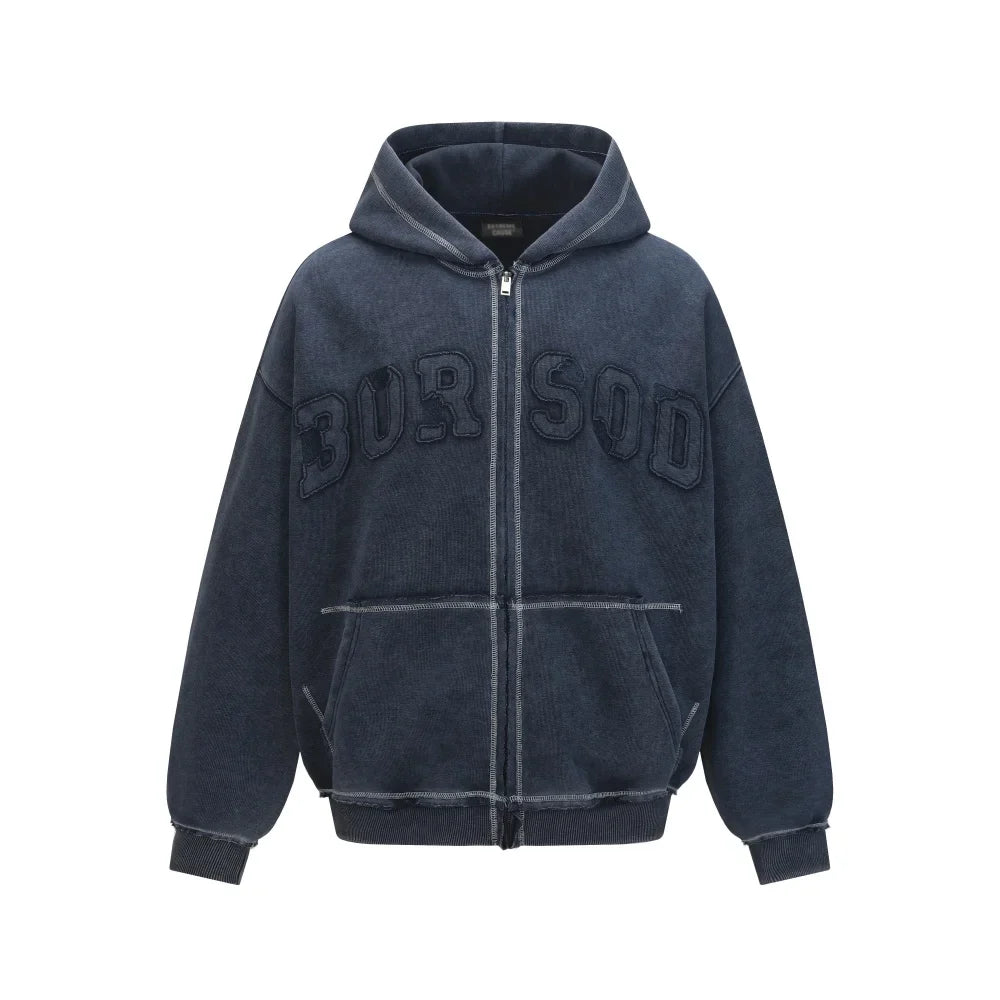 Patchwork Embroidered Zip Up Hoodie — vista frontale