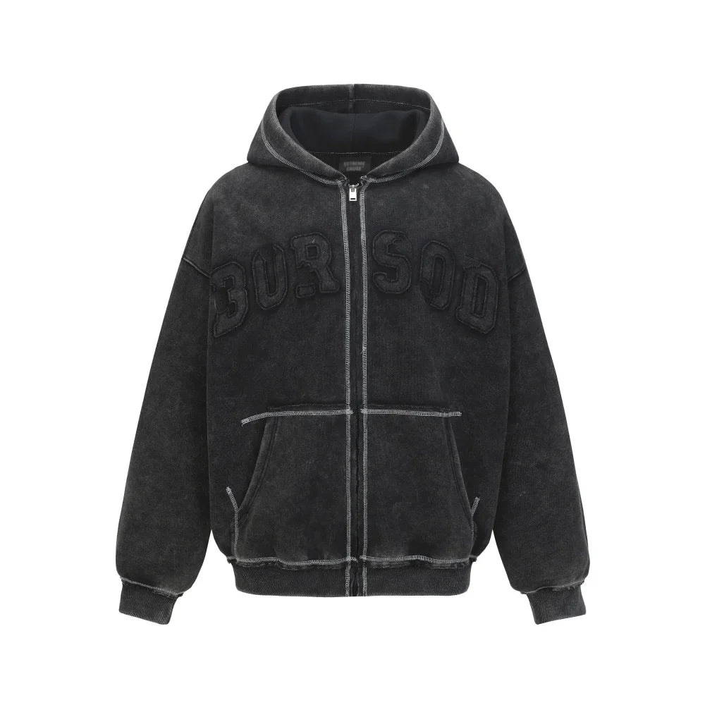Patchwork Embroidered Zip Up Hoodie — vista posteriore