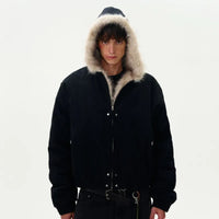 Patchwork Faux Fur Collar and Zip Line Cotton Jacket Coat — in alternativa