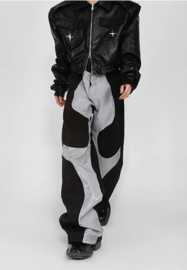 Patchwork Leather Baggy Trousers — vista posteriore