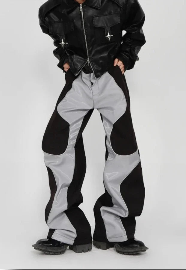 Patchwork Leather Baggy Trousers — dettaglio
