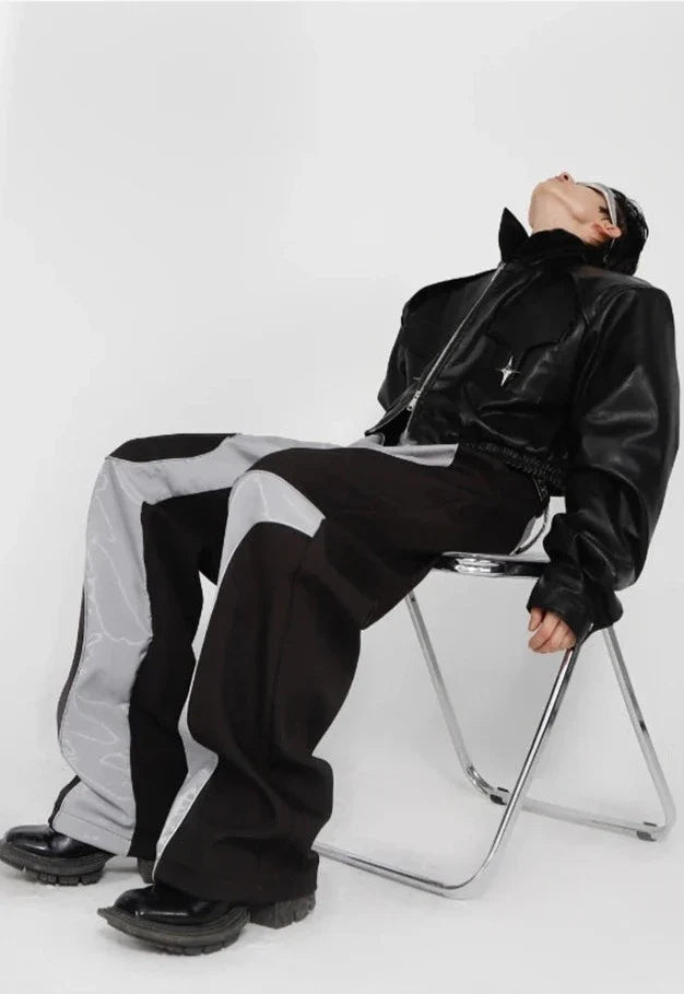 Patchwork Leather Baggy Trousers — dettaglio della stampa
