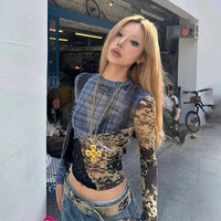 Patchwork Sheer Mesh Top — vista frontale