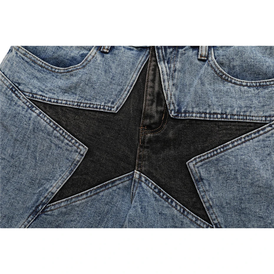 Patchwork Star Denim Shorts Jorts — vista laterale