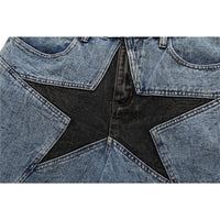 Patchwork Star Denim Shorts Jorts — vista laterale