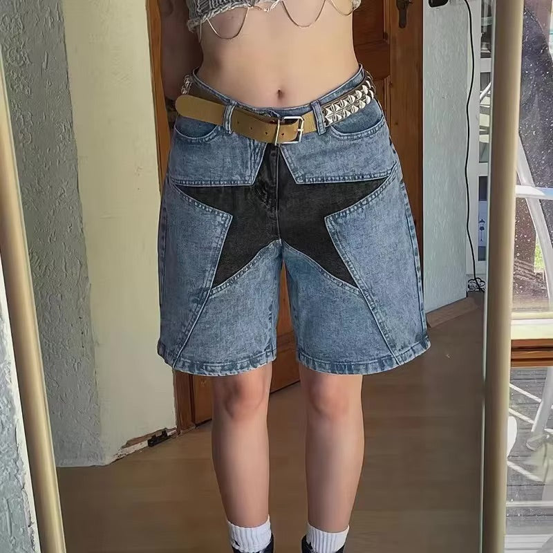 Patchwork Star Denim Shorts Jorts — vista posteriore