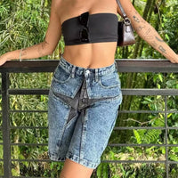 Patchwork Star Denim Shorts Jorts — dettaglio