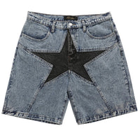 Patchwork Star Denim Shorts Jorts — vista frontale