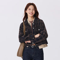 Petite Cropped Retro Denim Jacket — vista frontale