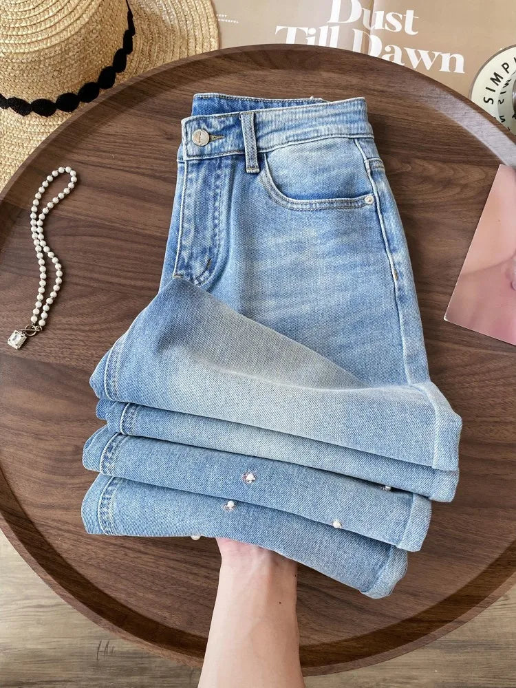 Pink Floral Embroidered Rhinestone Denim Jeans — in alternativa