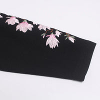 Pink Flower Embroidered Sleeves Long Sleeve Top — vista laterale