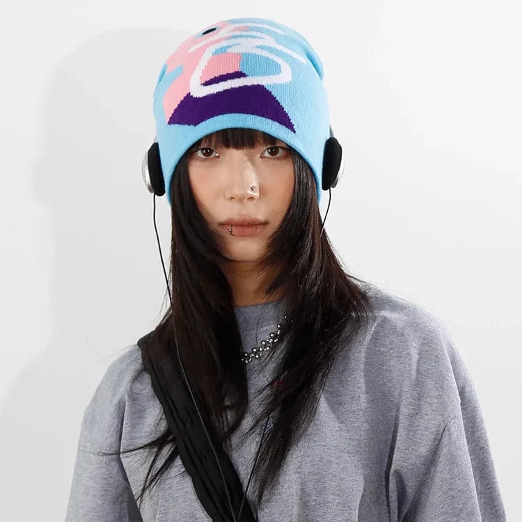 Pink Man Graphic Blue Beanie — dettaglio