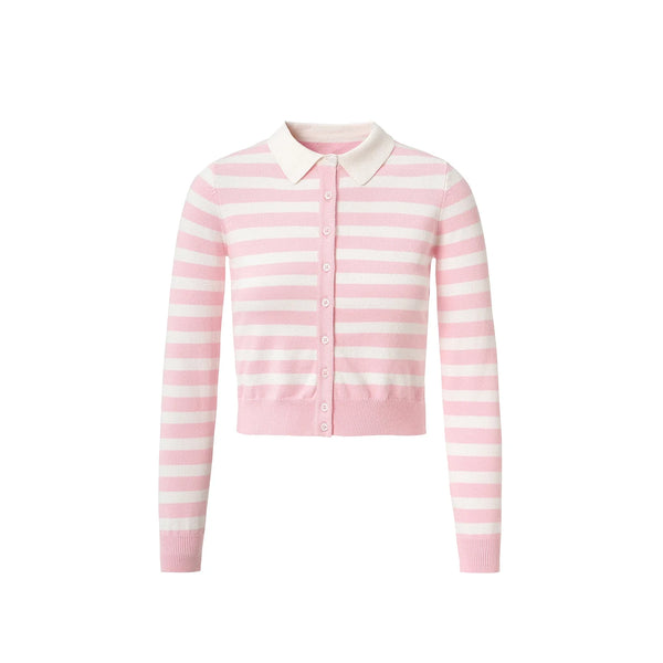Pink Striped Knit Collar Cardigan — vista frontale