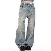 Pinstripe Micro Flared Distressed Jeans — vista posteriore