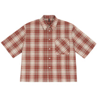 Plaid Cropped Short Sleeve Button Down Shirt — vista frontale