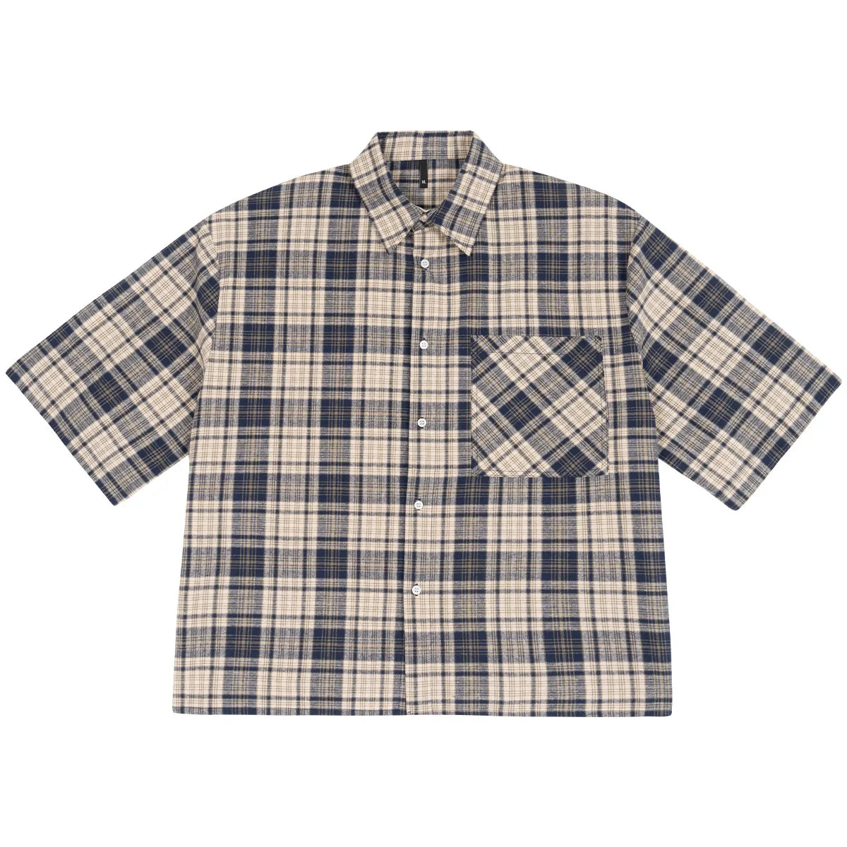 Plaid Cropped Short Sleeve Button Down Shirt — vista posteriore