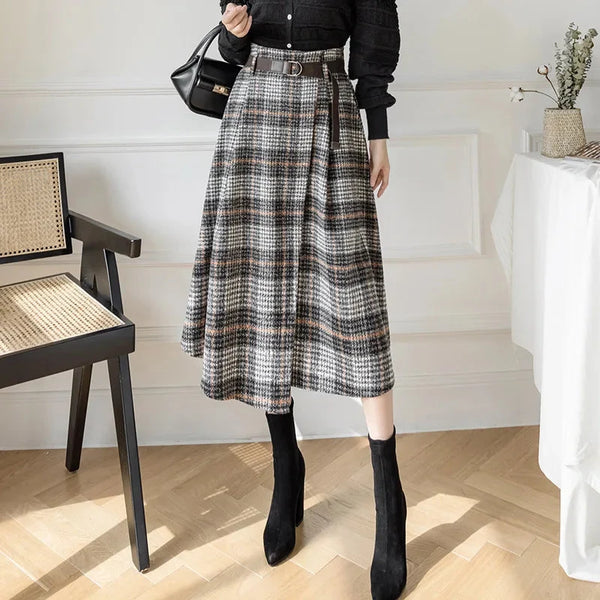 Plaid High Waist Half Skirt — vista frontale