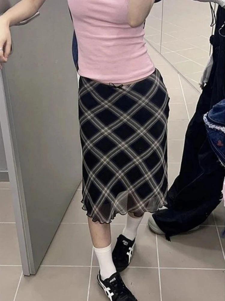 Plaid High Waist Midi Skirt — dettaglio