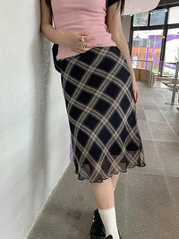 Plaid High Waist Midi Skirt — vista posteriore