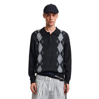 Plaid Knitted Collared Sweater — vista frontale
