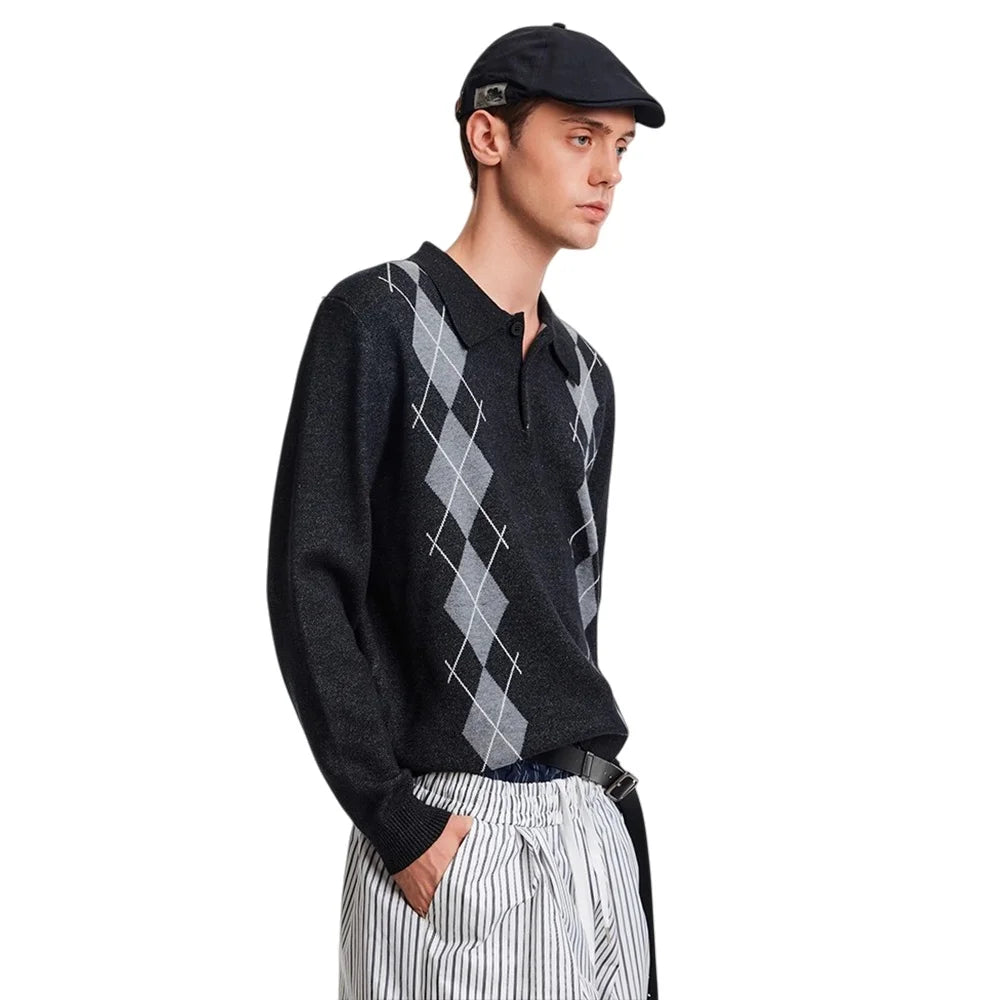 Plaid Knitted Collared Sweater — dettaglio della stampa