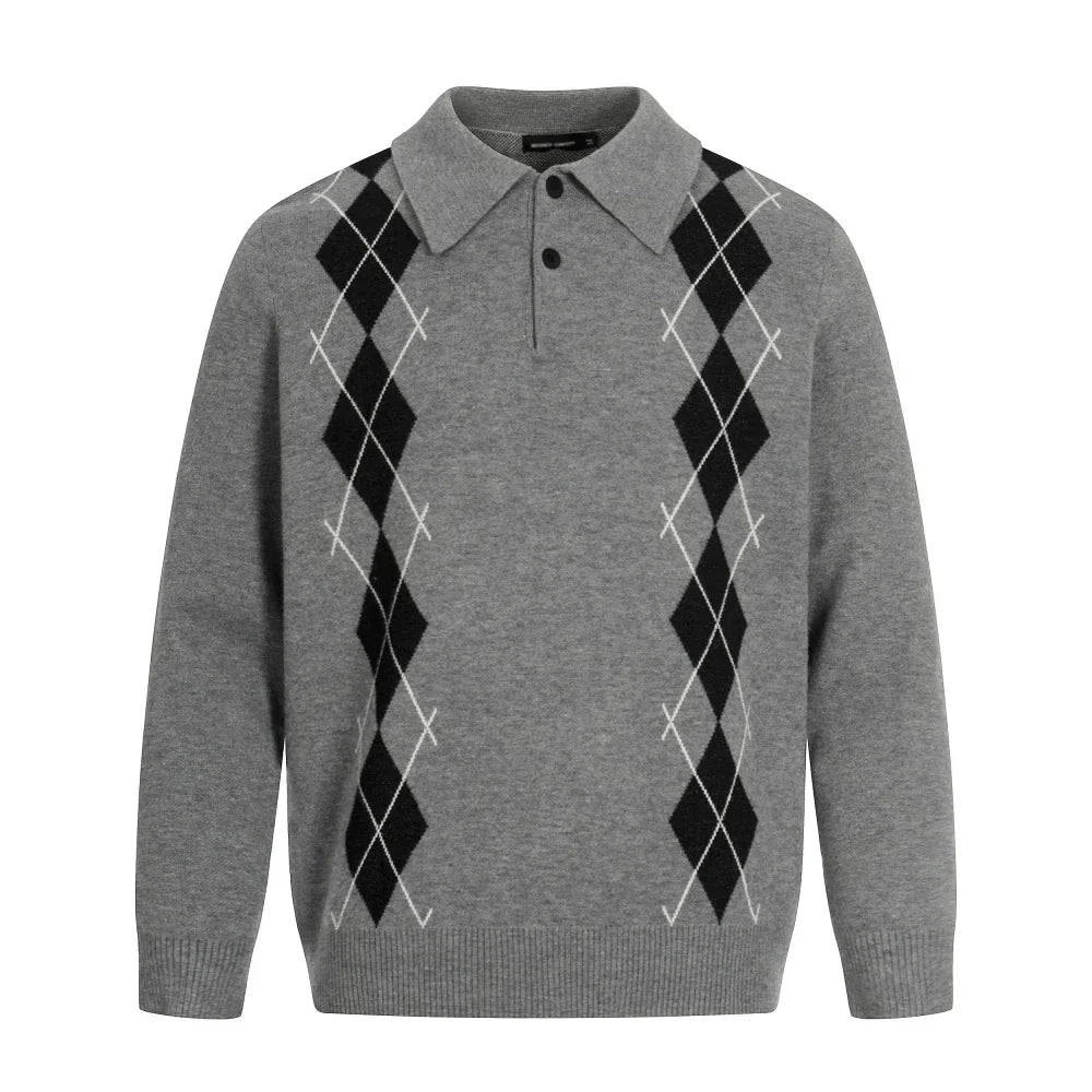 Plaid Knitted Collared Sweater — vista laterale