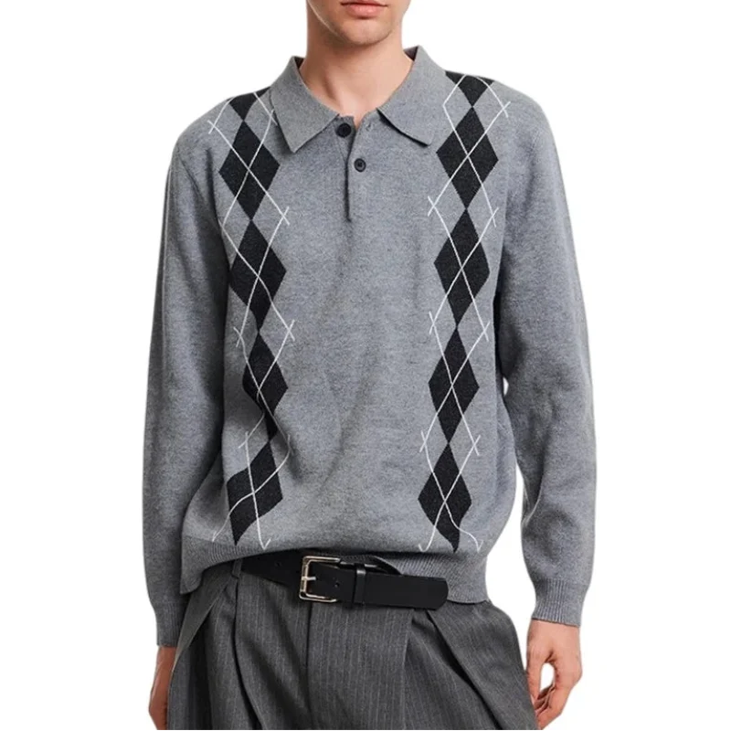 Plaid Knitted Collared Sweater — vista posteriore
