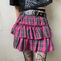 Plaid Layered Mini Skirt — vista frontale