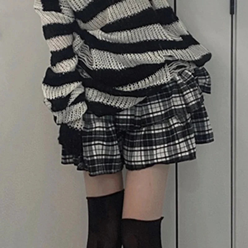 Plaid Layered Mini Skirt — vista frontale
