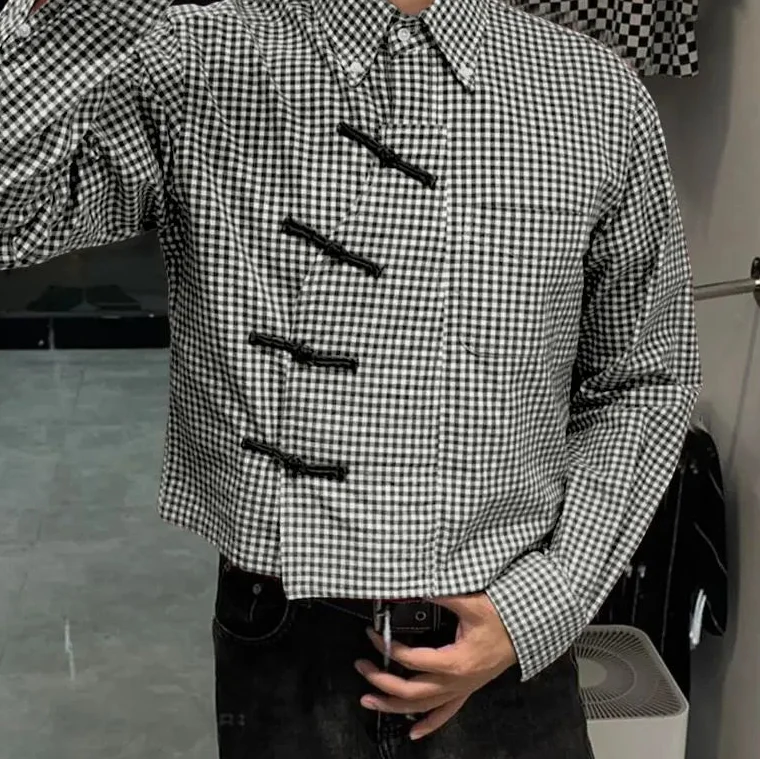 Plaid Long Sleeve Pankou Button Down Shirt — in alternativa