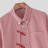 Plaid Long Sleeve Pankou Button Down Shirt — dettaglio del tessuto