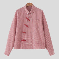 Plaid Long Sleeve Pankou Button Down Shirt — vista posteriore