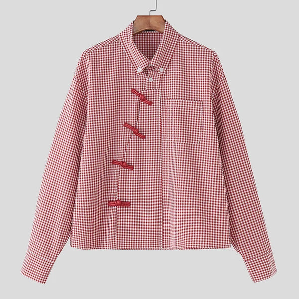 Y2K Plaid Long Sleeve Pankou Button Down Shirt