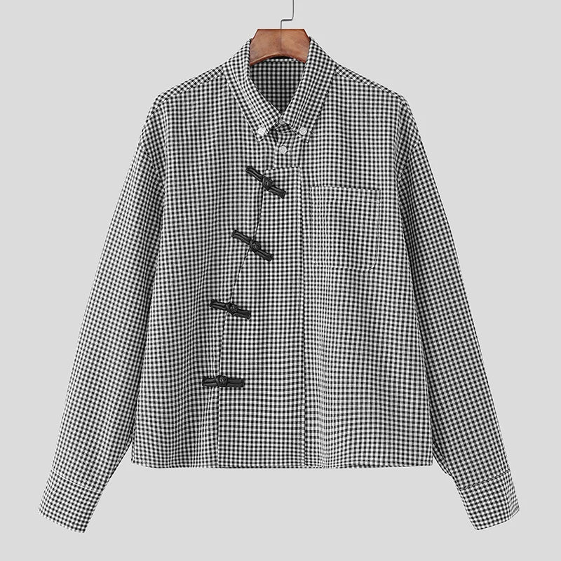 Plaid Long Sleeve Pankou Button Down Shirt — dettaglio