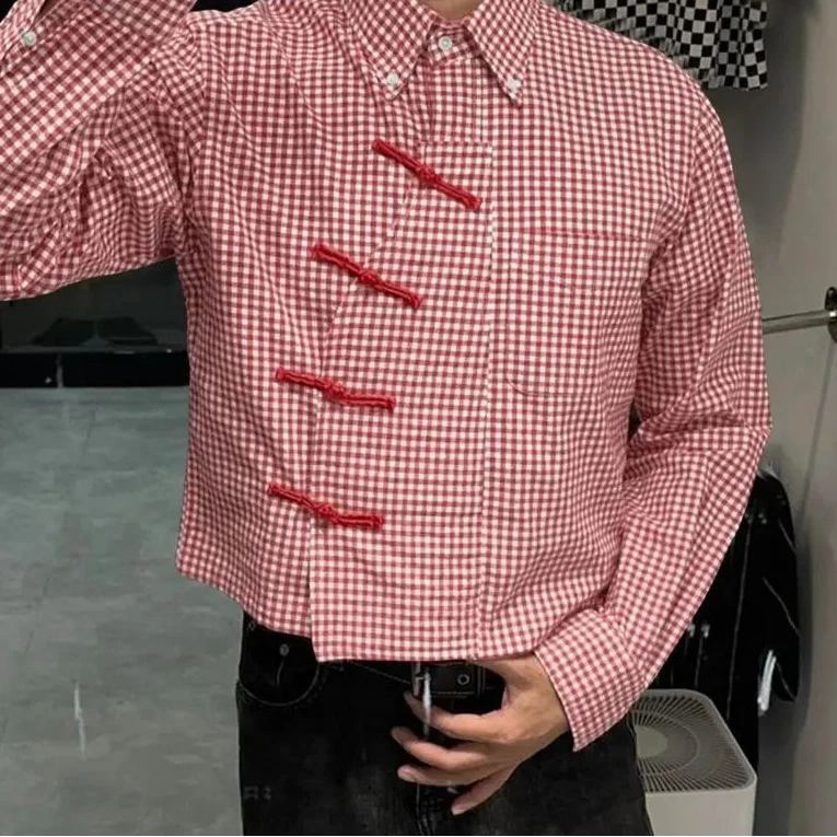 Plaid Long Sleeve Pankou Button Down Shirt — dettaglio della stampa