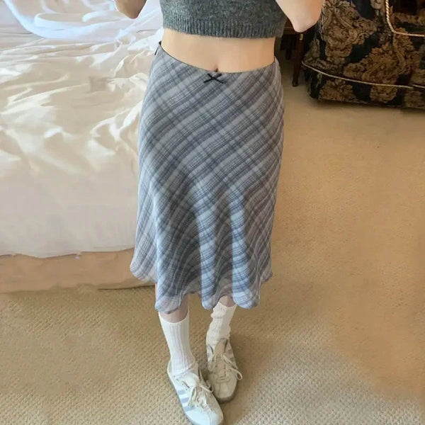 Plaid Mesh Layered Flowy Midi Skirt — vista frontale