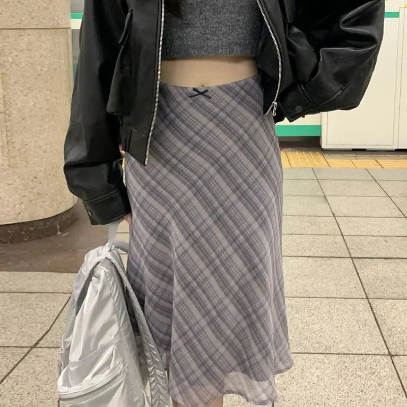 Plaid Mesh Layered Flowy Midi Skirt — in alternativa
