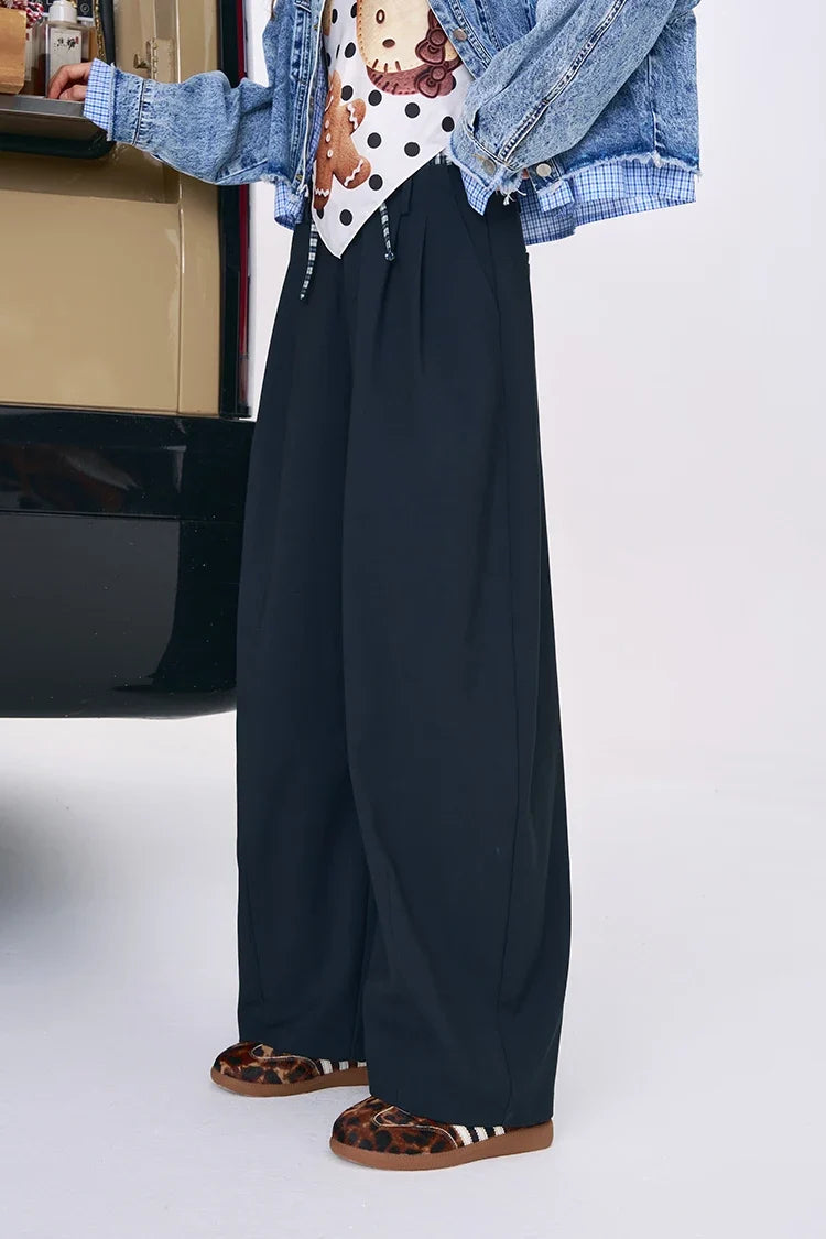 Plaid Panel Wide Leg Boyfriend Fit Trousers — dettaglio