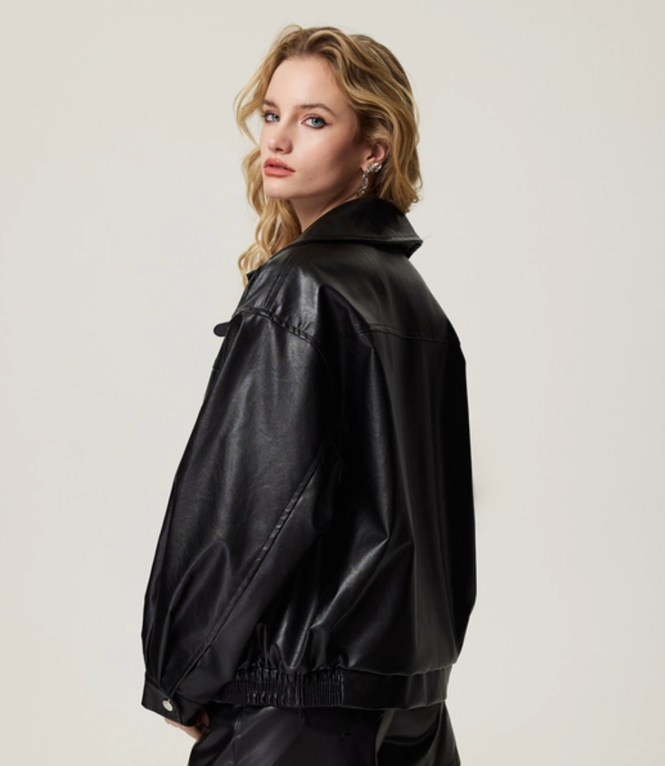 Plaid Patchwork Faux Leather Reversible Jacket — in alternativa