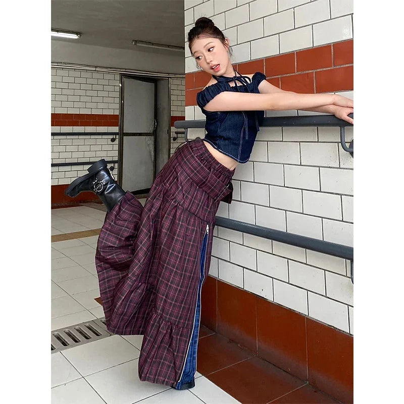 Plaid Patchwork Maxi Skirt — dettaglio della stampa