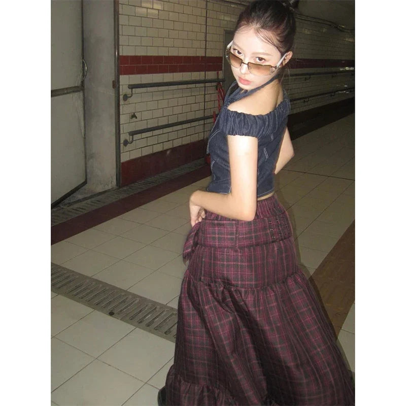 Plaid Patchwork Maxi Skirt — in alternativa