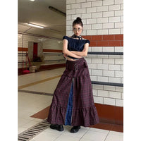Plaid Patchwork Maxi Skirt — vista laterale